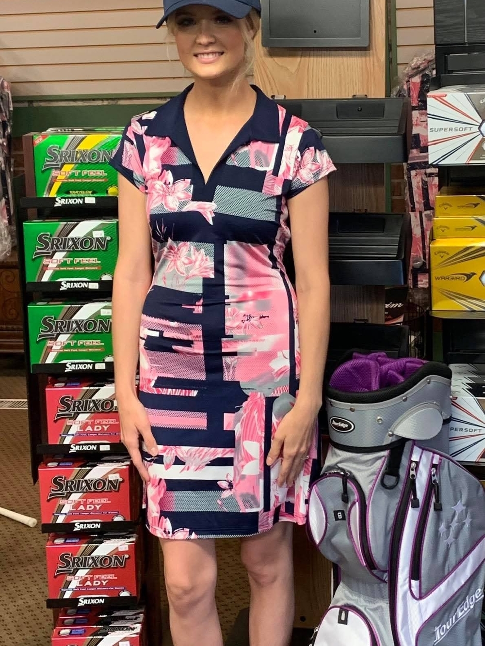 Floral Navy and Pink Polo Midi Dress